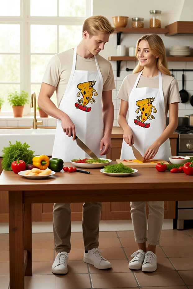 Unisex Kitchen Chef Apron Skateboard Pizza Printed Child-Friendly Fun Design Vibrant Colorful Daily Use