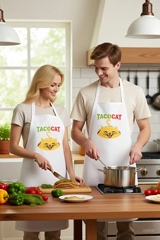 Women's Unisex Kitchen Chef Apron Taco Cat Printed Funny Patterned Comfortable Daily Use Modern Stylish