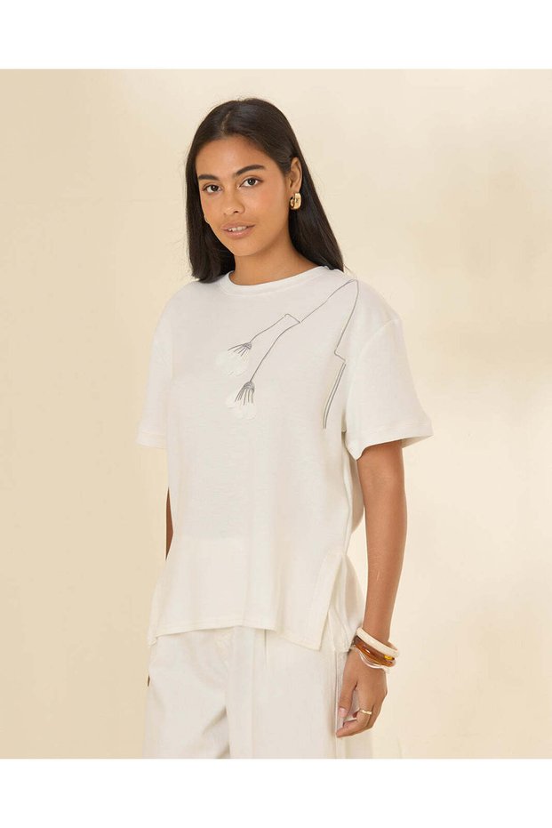 Women White Floral Printed Round Neck Top
