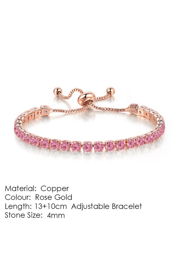 RoseGold Pink ZHOUYANG Tennis Bracelet For Women Luxury Handy Adjustable 4 Claws Mosaic 4mm Zirconia