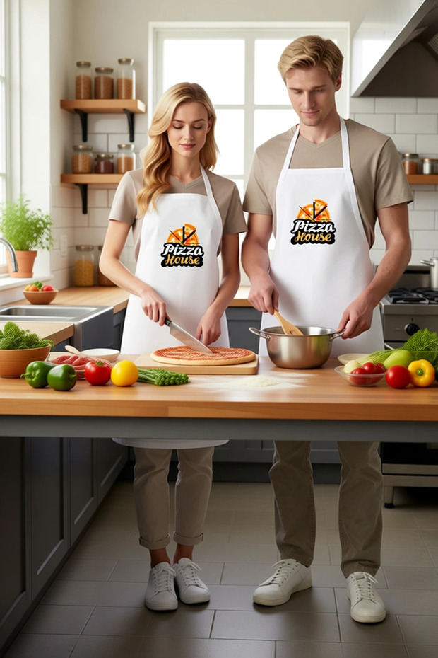 Unisex Kitchen Apron Pizza House Retro Print Nostalgic Design Comfortable Cut Daily Cooking Modern Stylish