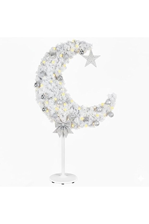 شجرة هلال رمضان مضيئة لعيد مبارك مع 80 سلسلة إضاءة، شجرة هلال اصطناعية مزينة بزينة رمضانية لتزيين ال