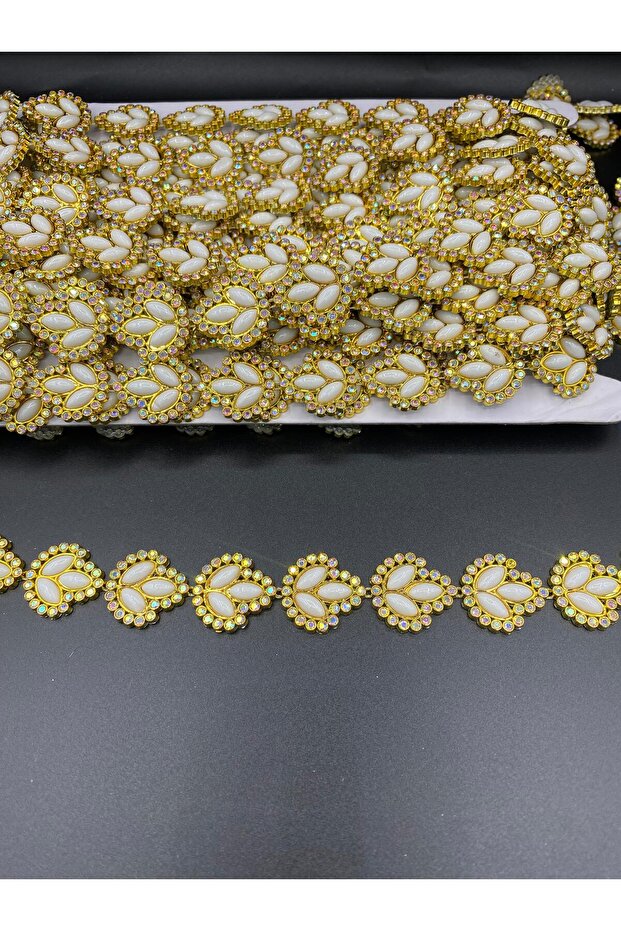 1 Meter Gold Plastic Strip Stone with Ceramic Leaf Detail in the Middle