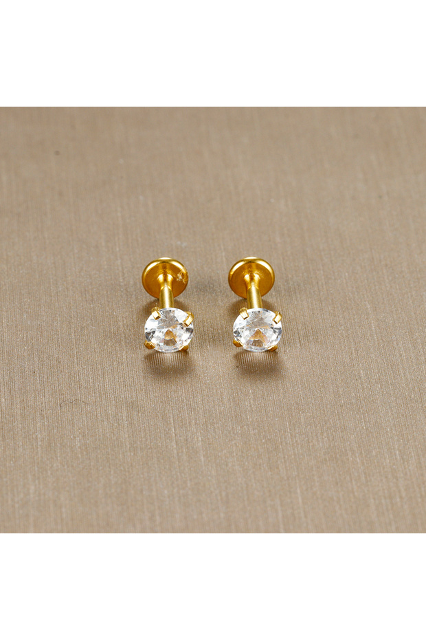 E1348-Gold-4mm 2PC Labret Tragus Stud Earrings 16G Surgical Stainless Steel CZ Crystal Monroe Helix