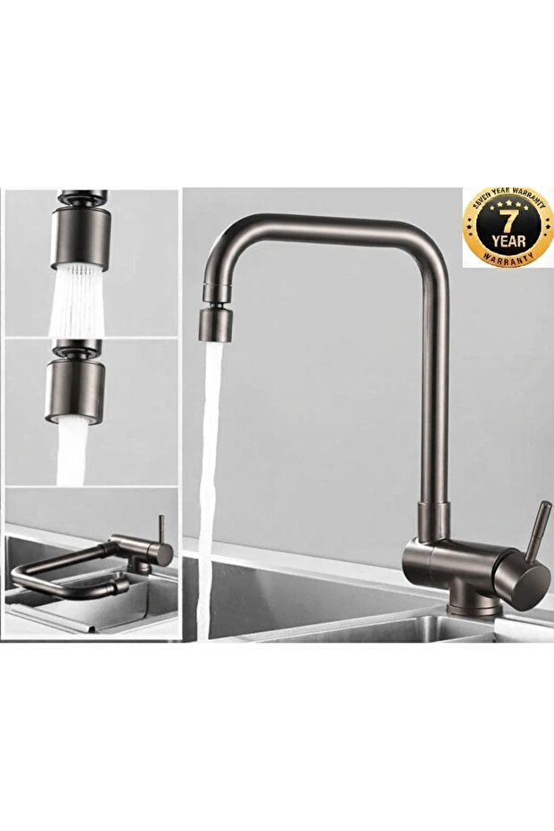 Kitchen Window Front Folding Sink Faucet 2-Function Sprinkler Anthracite Color Imported 7 Years Warranty