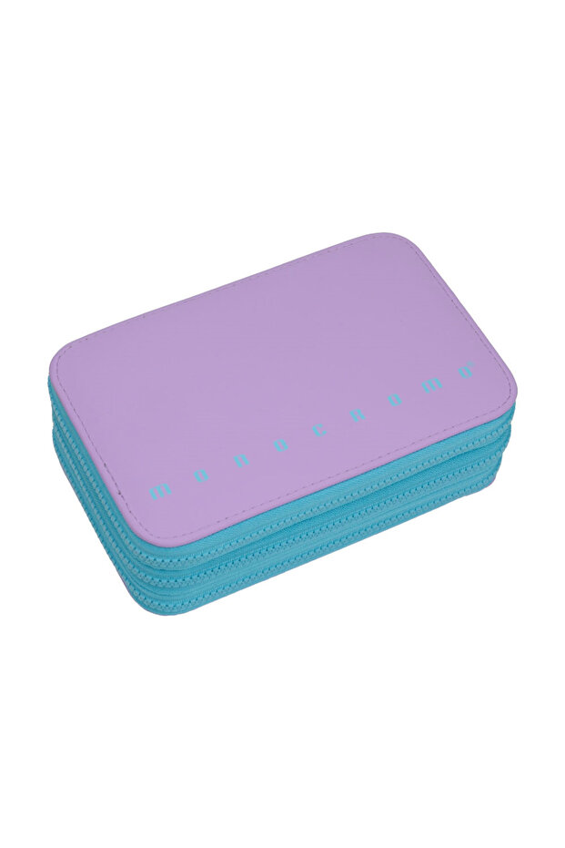 Monochrome three-layer pu leather pencil case - purple 173552