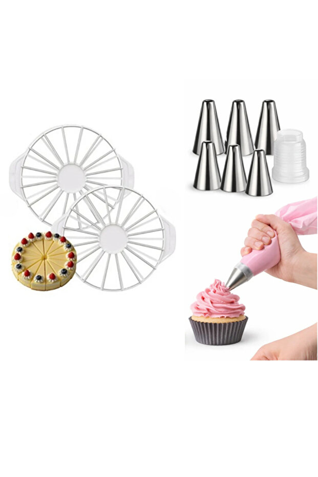 Pastry Set 10 Pieces Cake Slicer for 8-12 People Russian Dough and Bag Set 9-Piece Cream Modeling Set