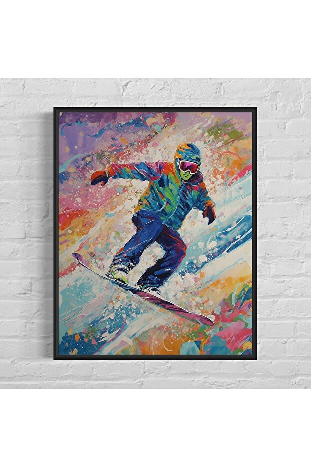 Snowboarding Abstract Wall Art A4 Paint Splash Sports Poster with Outer Frame