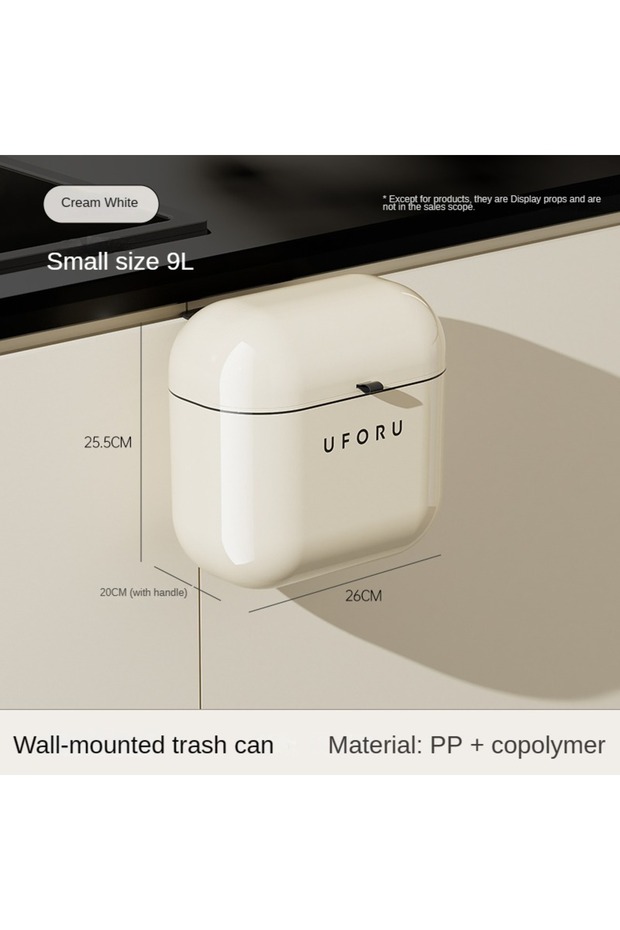 9L 9L/12L DIY Cream-Colored Wall-mounted Kitchen Trash Can with Lid for Food Waste and Bathroom No B