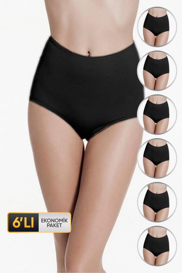 Women's Elastane High Waist Black Panties 665 Economical Pack of 6