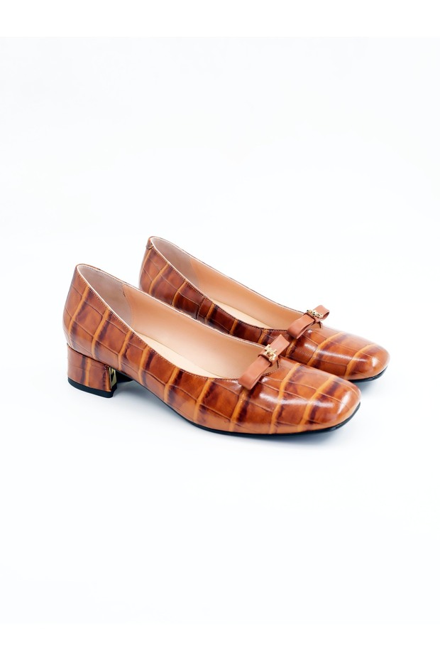 Women's Genuine Leather Classic Heeled Shoes Tan