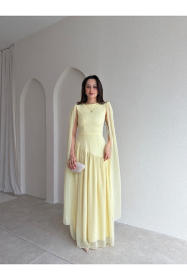 Women's Yellow Cape Sleeve Dress