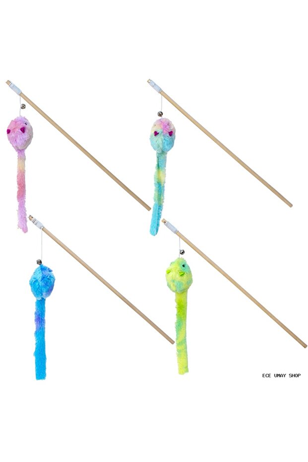 Myceshop Wooden Handle Plush Mouse Fishing Rod (94457) 40 cm