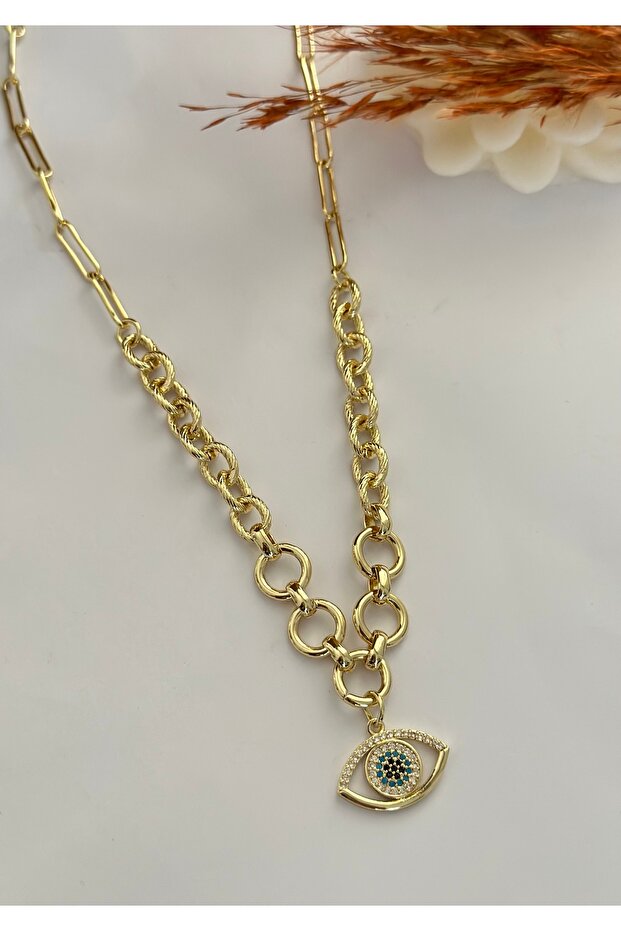 Kuyum Model Eye Charm Necklace