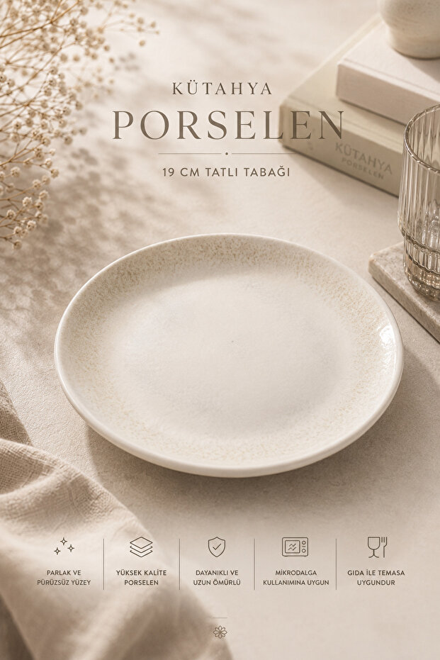 Porcelain Dessert Plate Cake Serving and Presentation Plate 19 cm
