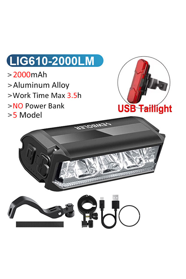 LIG610-305 NEWBOLER Brompton مصباح أمامي قابل للطي للدراجة بقوة 2000 مللي أمبير في الساعة ومقاوم للماء و3000 لومن Fo