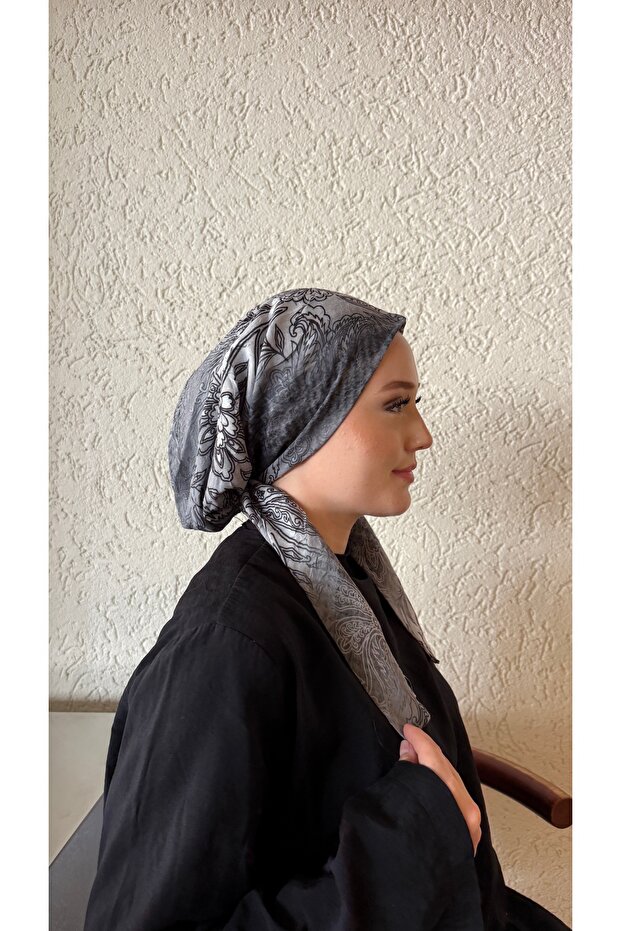 Anthracite Ethnic Pattern Bamboo Scarf Bonnet