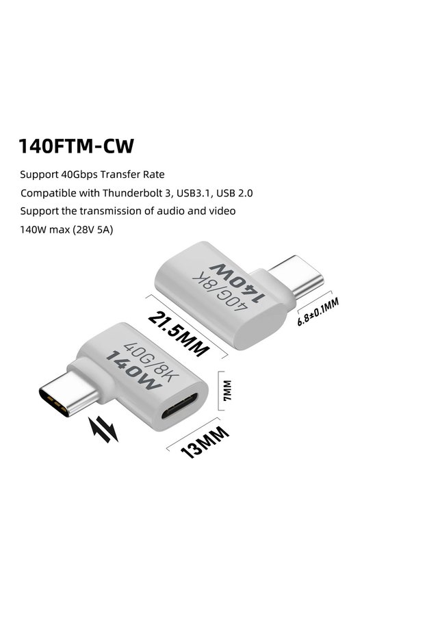 CG-CM CW PD140W USB4.0 Type C to USB C Fast Charging Adapter Converter 40Gbps Data Sync Connector 8K