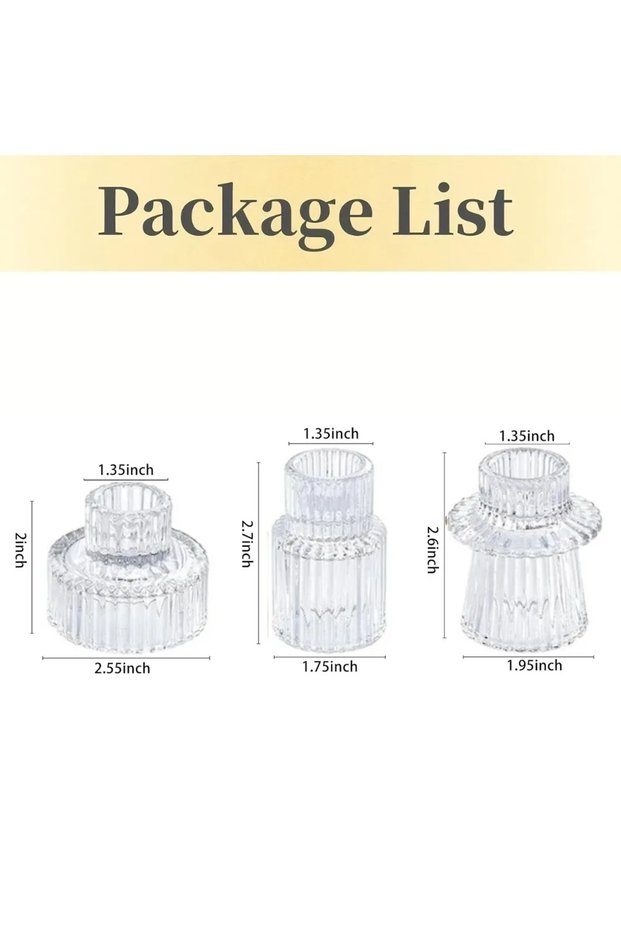 3Pcs Clear 3Pcs Double Sided Taper Votive Glass Candle Holder Wedding CandlestickChristmas Tealight
