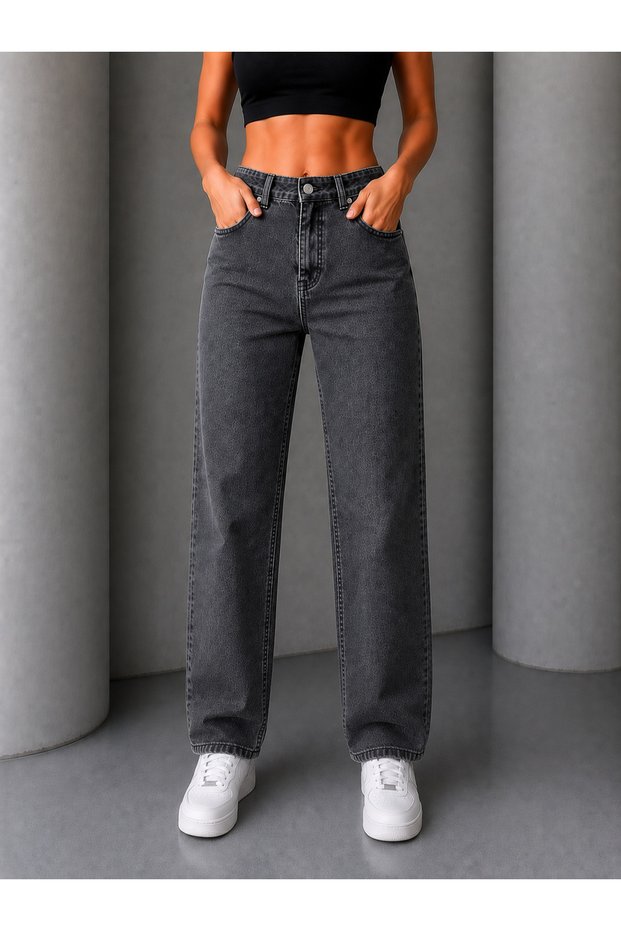 Casual Boyfriend Smoked Karyıkama High Waist Wide Leg Denim Pants New Season 2026