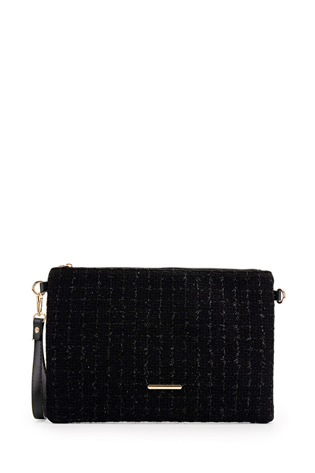 Wrist Strap Metal Detailed Clutch Women's Bag Madame Patterned Black