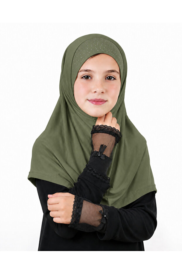 Girls Hijab for Kids – Modest Islamic Headscarf for Muslim Girls, Full-Coverage Pull-On Kids Hijab with Sparkling Embellished Front