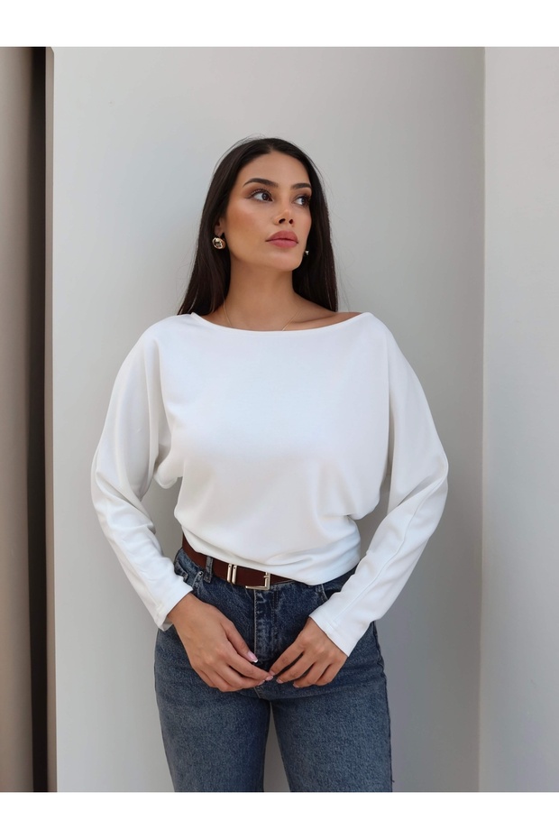 Boat Neck Long Sleeve Blouse