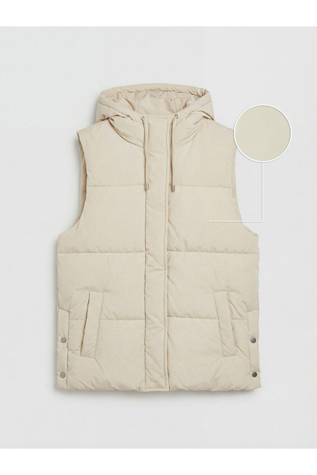 Lcw Vision Beige Hooded Women's Puffer Vest