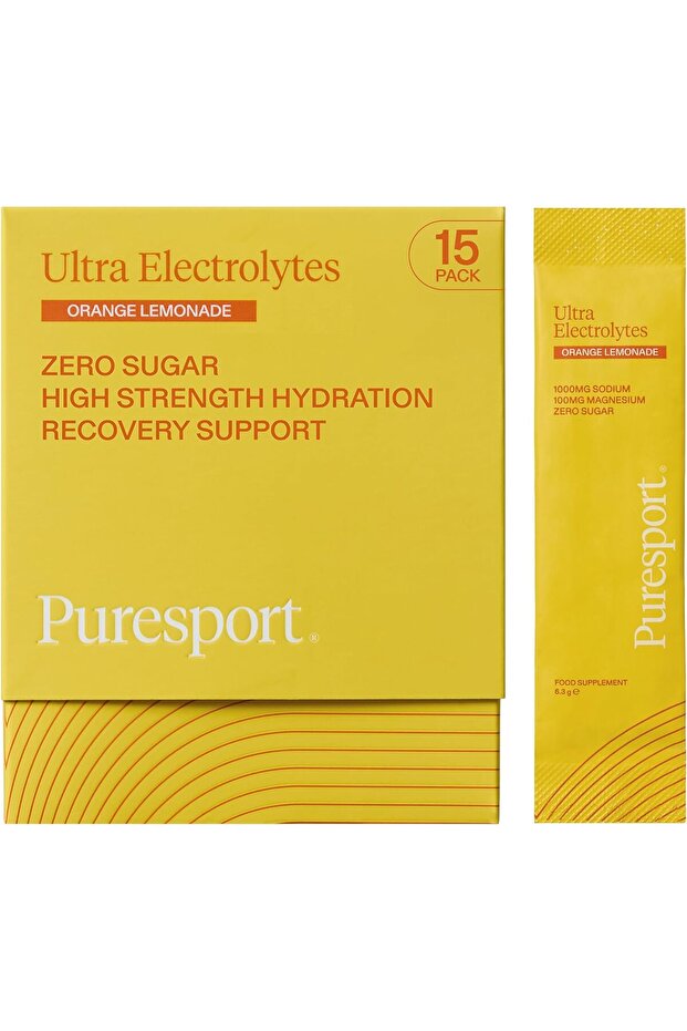 Puresport Ultra Electrolytes Orange Lemonade Powder, 15 Sachets | 1000mg Sodium, Hydration drink mix, keto & vegan friendly, zero calories, before, during & after workout, travel-friendly