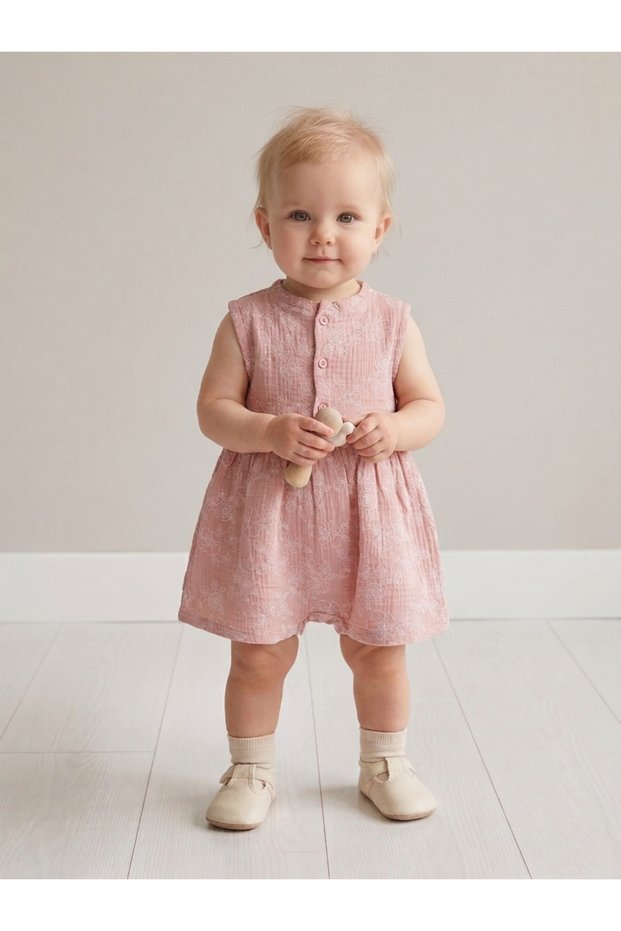 100% Cotton Muslin Baby Girl Floral Strapless Romper Dress