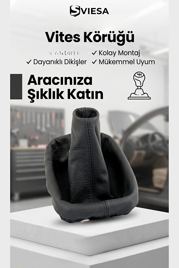 Gear Shift Boot Black Stitched Leather - Compatible with All Vehicles Black Gear Shift Cover Gear Shift Boot