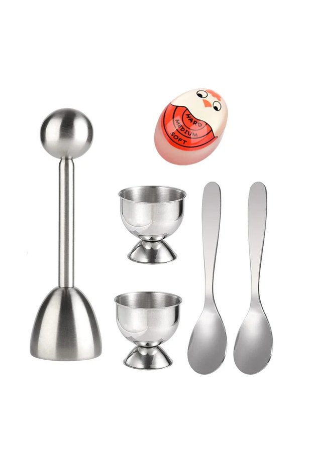 6PCS Creative Egg Opener Egg Shell Opener With Egg Tray Set and Spoons Stainless Steel Opening Egg B