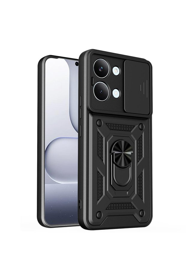 Case Compatible with Xiaomi Poco X8 Pro Max, Sliding Camera Protection, Ring Magnet Tank Cover, Black