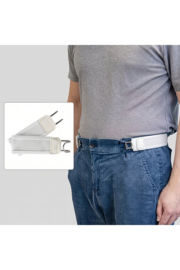 Metal Hook Buckle-Free Elastic Waist Belt 2-Piece Set – Hook and Loop Adjustable Invisible Pants Belt, Practical Elastic Belt for Men and Women's Shorts, Jeans, Fabric Pants