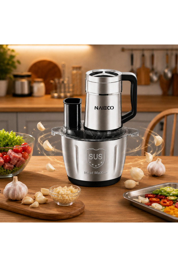 800W Electric Meat Grinder, 3.8L Stainless Steel Bowl, 6-Blade Multifunctional Meat Mincer with 3-Speed Control, Food Chopper & Processor for Meat, Vegetables, Nuts and Kitchen Use