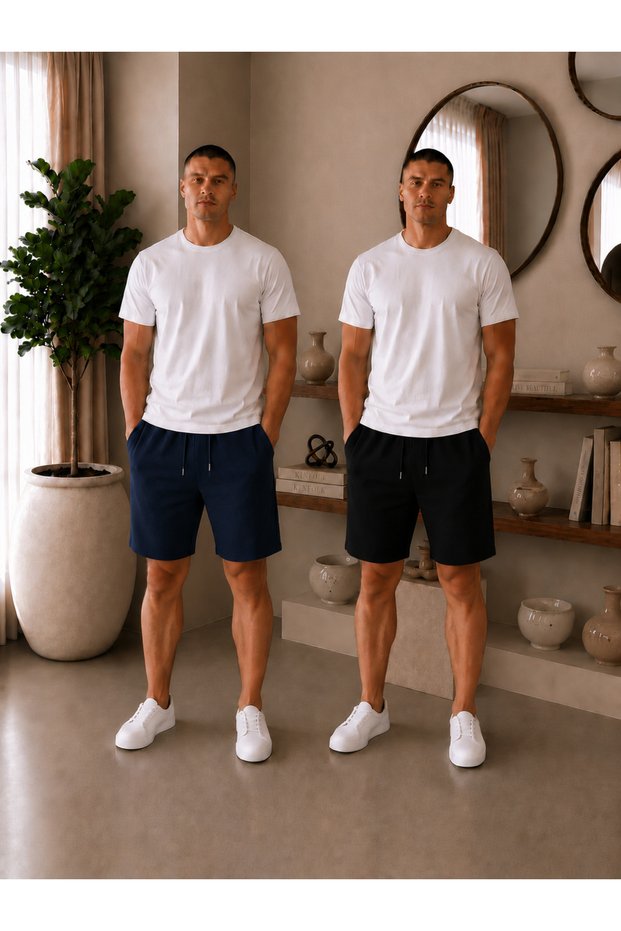 2 Pieces of Men's Shorts That Provide Elegance and Comfort in Black-Navy Blue