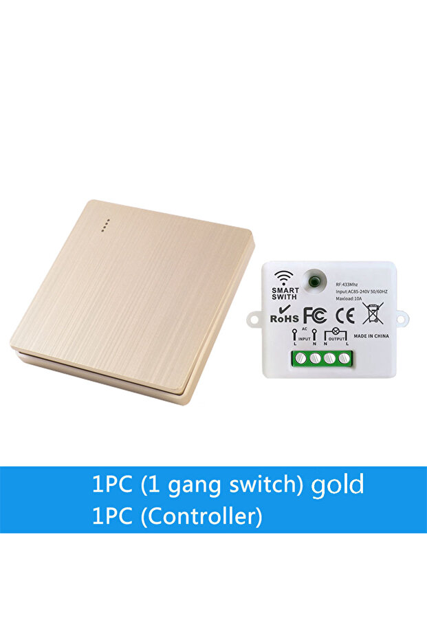 gold one 86 Wireless Smart RF 433Mhz 100-220V Wall Panel with Remote Control Mini Relay Receiver Hom
