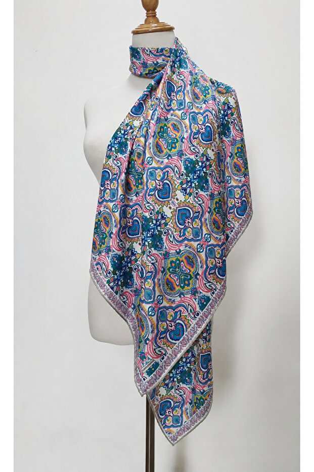 Organic Cotton Patterned Scarf Women's Square Ethnic Patterned Colorful Scarf