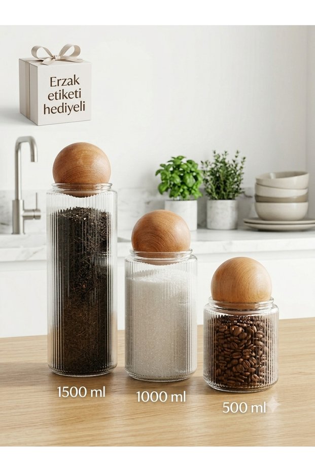 3-Piece Set of Striped Jars with Lids – Stylish Design, Multi-Purpose Food and Dry Food Storage Jars