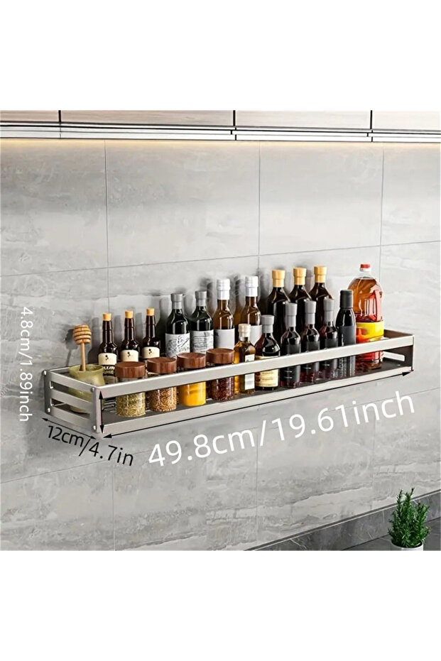 50 gun gray Aluminum Wall-Mounted Spice Rack Multifunctional Item Shelf Kitchen Tools Hooks Kitchen