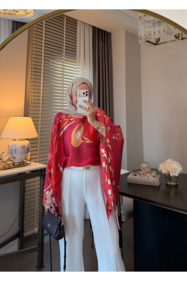 Lumira Patterned Blouse&Poncho Orange