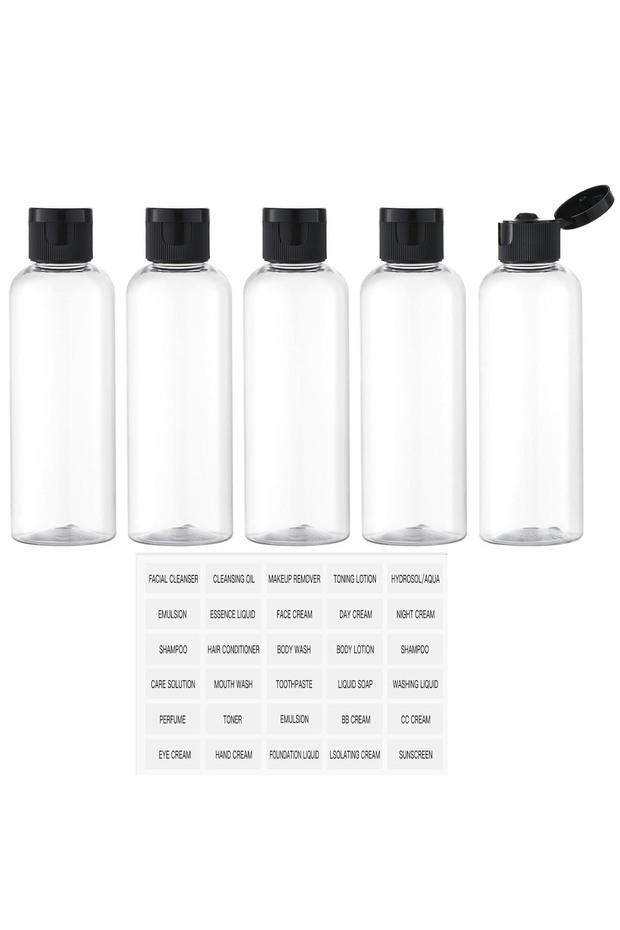 100ml 5pcs black 5PCS 100ML Refillable Empty Plastic Transparent Bottle with Flip Cap Portable Squee