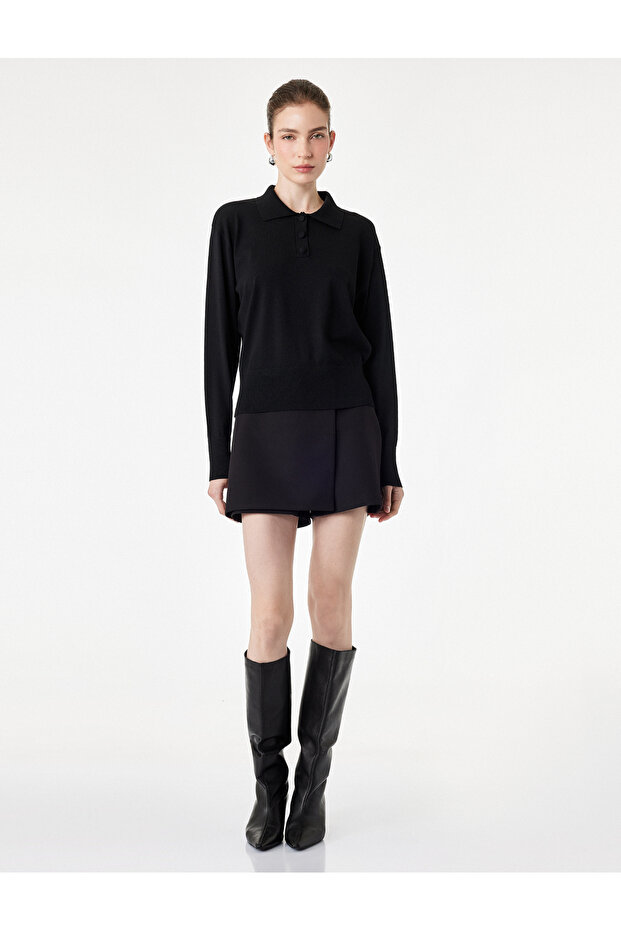 Regular Fit Long Sleeve Half Button Polo Collar Knitwear Sweater