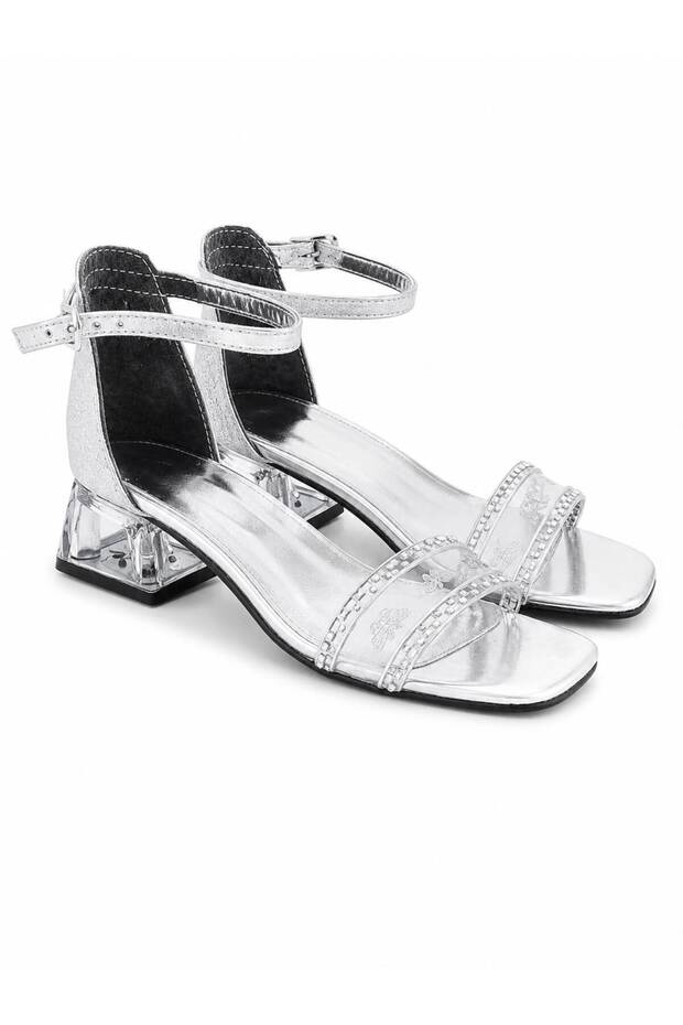Zeva Kids Butterfly Detailed Stoned Evening Dress Sandals Transparent Heeled Ankle Strap Shoes