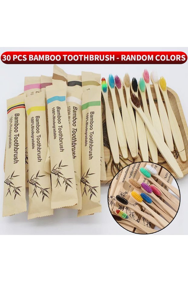 30PCS 30/10/5 PCS Bagged Bamboo Toothbrush, Biodegradable, Suitable for Home, Homestay, Hotel and Ot