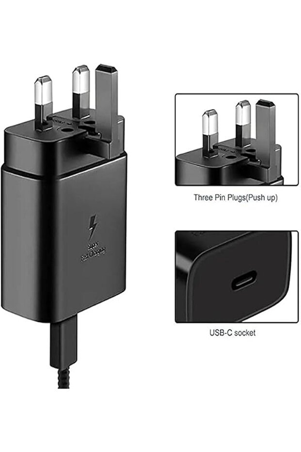 شاحن سريع USB نوع سي 25 واط مع كيبل نوع سي الى نوع سي، محول حائط للشحن فائق السرعة بي دي، 3 دبابيس ب