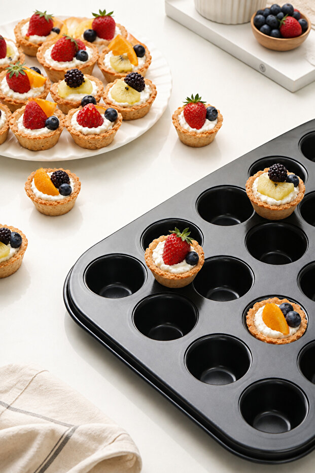 24-Cavity Teflon Tartlet Mold Mini Muffin Cake Tart Mold Non-Stick Coating Baking Tray