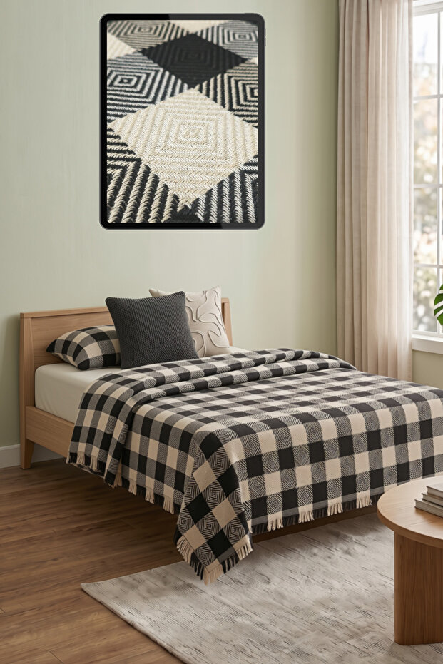 Buldan Cotton Single Multi-Purpose Pique & Bedspread with Tassels on 4 Sides