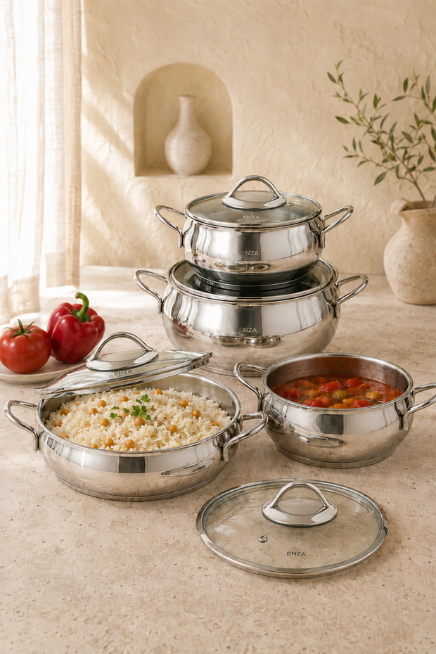 Çınar 8 Piece Stainless Steel Cookware Set