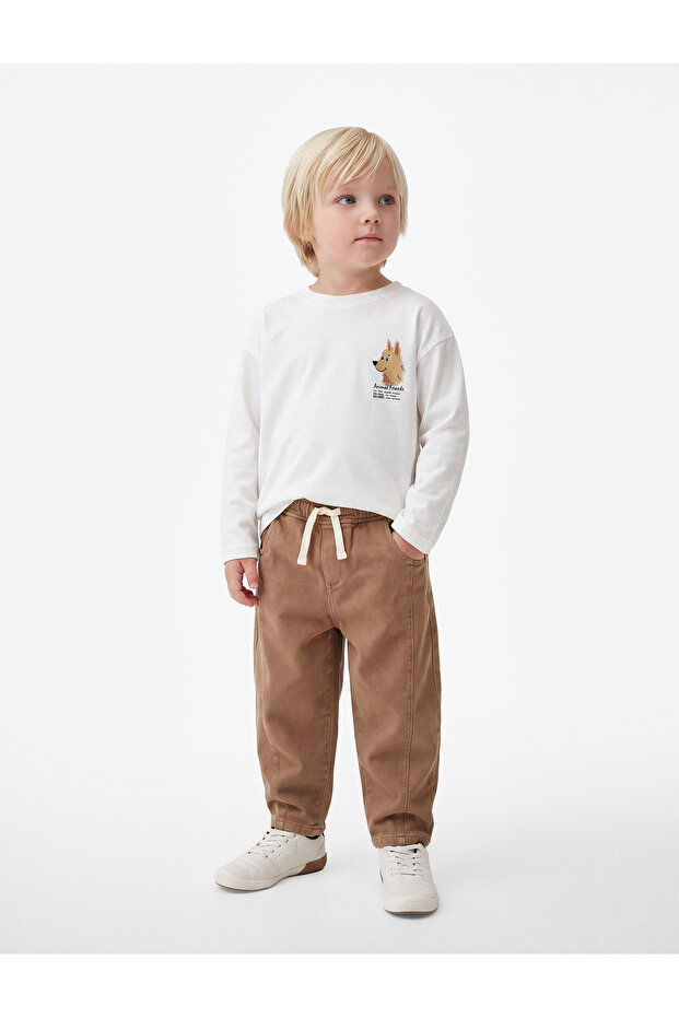 Dog Printed Cotton Crew Neck Long Sleeve Oversize T-Shirt